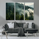 Misty Forest Wall Art Premium Canvas Print a Foggy and