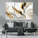 Gold Waves on Pure White Canvas – Gold Abstract Art for