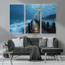 Stormy Night at Beach Pier Oil Painting Large Wall Art