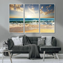 Golden Sunset Beach Triptych Canvas Wall Art for Living Room