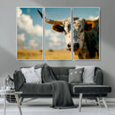 Longhorn in the Prairie - Stunning Ranch-Style Triptych Wall