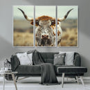Texas Cow Longhorn Wall Art Canvas Print for Farm House Wall