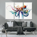 Watercolor Vibrant Octopus Wall Art Canvas Print | Abstract