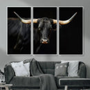 Black Bull Wall Art – Majestic Longhorn Canvas Print with
