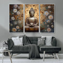 Golden Buddha Wall Art Canvas Print | Zen Meditation Floral