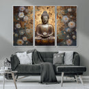 Golden Buddha Wall Art Canvas Print | Zen Meditation Floral