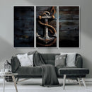 3 Panel Grunge Abstract Anchor Wall Art Canvas Print Set