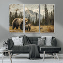 Rustic Grizzly 399 Bear Family Wall Art Canvas Print