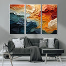 Blue Orange Abstract Wave Wall Art Canvas Print, Framed Blue