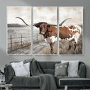 Vintage Texas Cow Wall Art Canvas Print, Rustic Longhorn