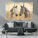 Chines Ink Style Grunge Horses Wall Art Canvas Print