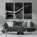 Cow Longhorn Wall Art | Black and White Print | Ready to by MyGreatCanvas | Canvas Wall Art Prints | Photo Prints & Wall Decor
