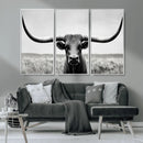 Longhorn Bull Canvas Print | Rustic Farmhouse Wall Art |