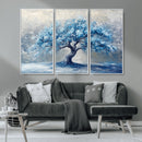 Abstract Blue Tree Art Canvas Print, Majestic Tree Wall Art