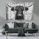 Abstract Longhorn Bull Wall Art Canvas Print - Rustic Texas