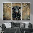 Texas Longhorn Bull Wall Art – Framed Rustic Cow Canvas