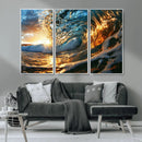 Ocean Wave at Sunset Canvas Wall Art – Vibrant Coastal Beach