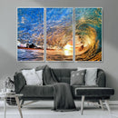 Ocean Wave at Sunset Canvas Wall Art – Vibrant Coastal Beach