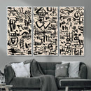 Abstract Love and Chaos Canvas Print, Black Symbols on Beige