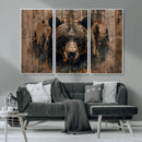 Rustic Grizzly 399 Wall Art | Triptych Canvas Print | Rustic