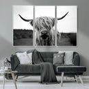 Highland Cow Wall Art | Black and White Farmhouse Decor |