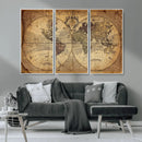 Vintage World Map Wall Art Canvas – Antique Style Push Pin