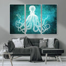 Green Octopus Abstract Wall Art Canvas Print