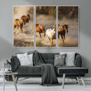 Large Wall Art 5 Horses Running on Sand Canvas Print
