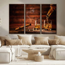 Whiskey and Cigar Wall Art Canvas | 3 Panel Bar Room Decor by MyGreatCanvas | Canvas Wall Art Prints | Photo Prints & Wall Decor