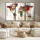 Vintage World Map Canvas Wall Art Print, Warm Tone Global