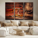 Whiskey and Cigar Canvas Wall Art | 3 Panel Bar Room Decor by MyGreatCanvas | Canvas Wall Art Prints | Photo Prints & Wall Decor