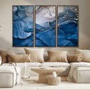 Navy Blue Canvas Art Abstract Print – Elegant Triptych
