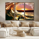 Golden Wave Sunset Triptych Canvas Art, Giclee Canvas Print by MyGreatCanvas | Canvas Wall Art Prints | Photo Prints & Wall Decor