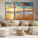 Golden Sunset Beach Print Canvas Wall Art, Giclee Canvas