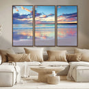 Tranquil Pastel Sunset Beach Triptych Canvas Art, Soothing