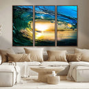 Ocean Wave at Sunset Canvas Art, Large Wall Print of Vibrant
