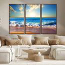 Tropical Beach Sunset Canvas Art, Ocean Waves and Sandy