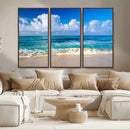 Tropical Beach 3-Panel Canvas Wall Art – Serene Ocean Waves
