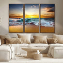 Golden Sunset Ocean Waves Wall Art Canvas Print – Multi