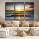 Vibrant Ocean Sunrise Over Golden Beach Waves, Giclee Canvas