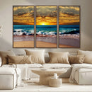 Ocean Sunrise Over Golden Beach Waves, Giclee Canvas Wall