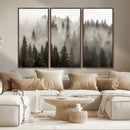 Foggy Mountain Wall Art | 3-Panel Foggy Forest and Mountain