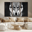 Black and White Wild Wolf Wall Art Canvas Print