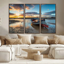 Small Boat At The Beach Sunset Wall Art, Boat Sunset Wall