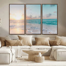 Tranquil Ocean Beach Sunset Canvas Wall Art | 3-Panel
