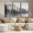Foggy Misty Forest Canvas Wall Art – Black and White
