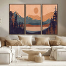 Modern Boho Sunset Canvas Print, Mountain Landscape Triptych