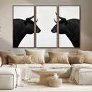 Spanish Bull Art - Framed Black and White Bull Canvas Print