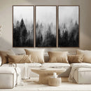 Foggy Black and White Forest Canvas Wall Art, 3 Panel Misty