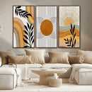 Modern Boho Sun and Leaf Abstract Art – 3-Panel Giclée